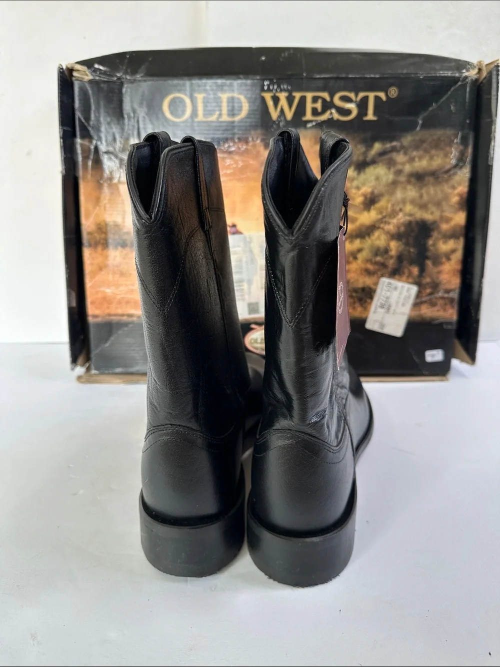 NIB Old West Western Boots Mens Corona Roper Toe Size 9 Black SRM4010